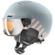 Kinder Skihelm Uvex Rocket Jr. Visor grau/rosa blush mat
