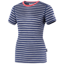 Damen-T-Shirt Zulu Merino 160 Short Stripes blau/grau narrow stripes blue-grey/coral