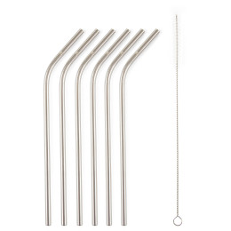 Strohhalme G21 BeEco Classic 6 ks zahnutá + kartáček na čištění silber