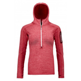 Damen-Sweatshirt Ortovox Fleece Light Melange Zip Neck rot HotCoral