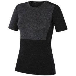 Damen-T-Shirt MOOA MerinoSilk Block 160 short schwarz black melange
