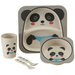 Kinder-Geschirrset Vango Bamboo Panda Kids Set weiß/grau BambooPanda