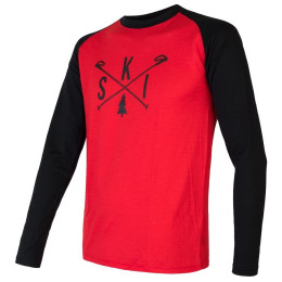 Herren-T-Shirt Sensor Merino Active Pt Ski, dl.rukáv schwarz/rot