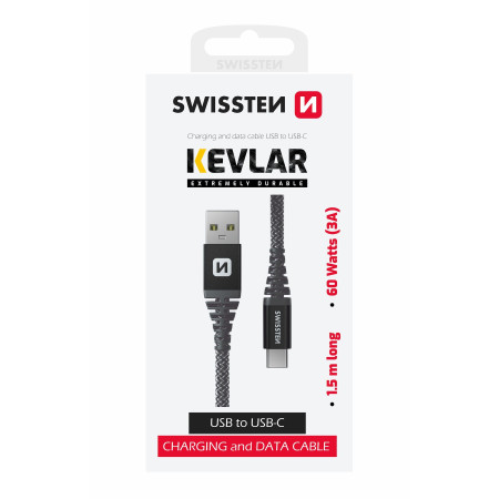 Lade- und Datenkabel Swissten Kevlar USB/USB-C 1,5 m