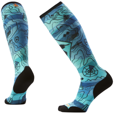 Ski-Socken Smartwool W Ski Targeted Cushion Topo Treasures Print OTC schwarz/blau NIGHTFALL BLUE