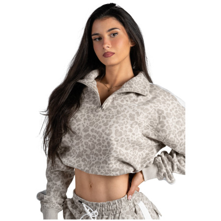 Damen-Sweatshirt Nebbia Half-Zip Leopard Sweatshirt Primal beige CREAM LEOPARD