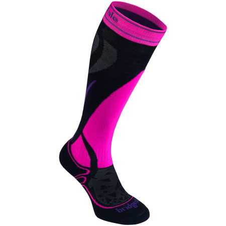 Damen-Kniestrümpfe Bridgedale Ski Midweight Women's schwarz/rosa Black/FluorPink