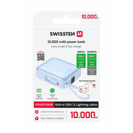 Powerbank Swissten Space 10000 mAh USB-C + Lightning blau modrá