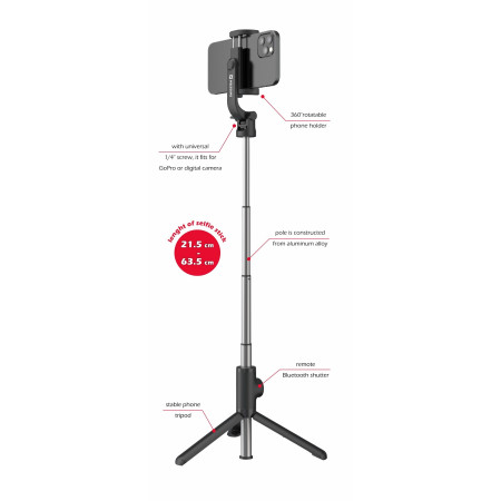 Selfie-Stick Swissten BLUETOOTH SELFIE STICK ALUMINUM TRIPOD PRO