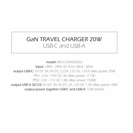 Ladegerät Swissten TRAVEL CHARGER GaN 1x USB-C 20W PD AND 1x USB-A 18W QC