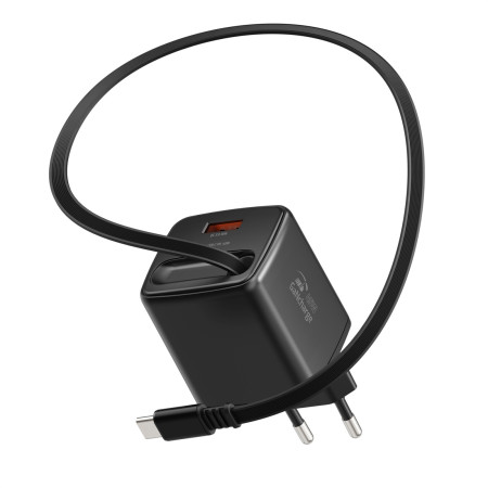 Adapter Swissten SlideCharge Gan 45W, 1X USB-A 18W + kabel USB-C 0,75 m