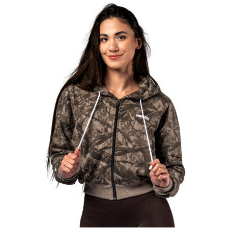 Damen-Sweatshirt Nebbia Relaxed Zip Hoodie Power hellbraun LIGHT BROWN CAMO