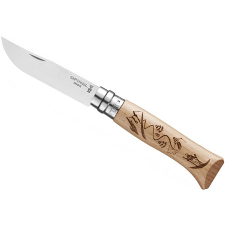 Messer Opinel VRI Nr.08 Inox mit Ski-Gravur natur Natural