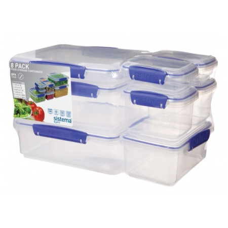 Lebensmittelbox Sistema 8 Pack Set Klip It Transparent Transparent with blue clips