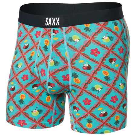 Boxershorts Saxx Ultra Super Soft Boxer Brief Fly türkis pina colada plaid-aqua