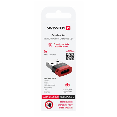 Adapter Swissten Dataguard With Data Blocking USB-A (Male) / USB-C (Female)