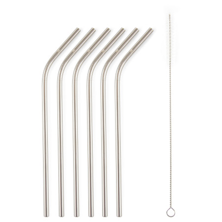 Strohhalme G21 BeEco Classic 6 ks zahnutá + kartáček na čištění silber