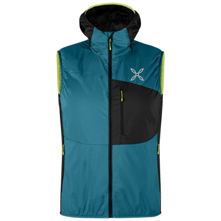 Herrenweste Montura Traccia Octa Hooded Vest schwarz/türkis SteelBlue/SunnyLime