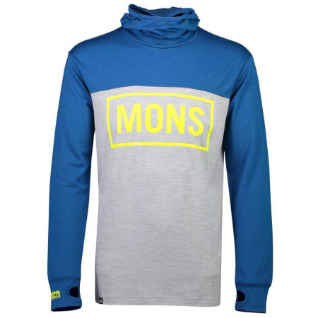 Herren-T-Shirt Mons Royale Yotei Powder Hood LS modrá blau GrayMarl/OilyBlue