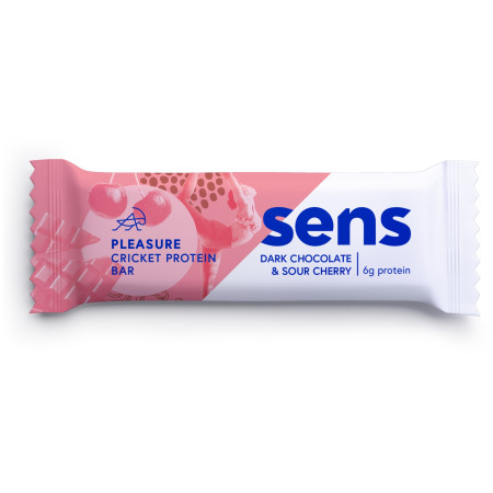 Riegel mit Grillenmehl Sens Dunkle Schokolade und Kirsche