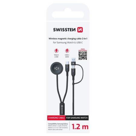 Lade- und Datenkabel Swissten Wireless magnetic charging cable 2in1 for Samsung Watch + USB-C 1,2 m