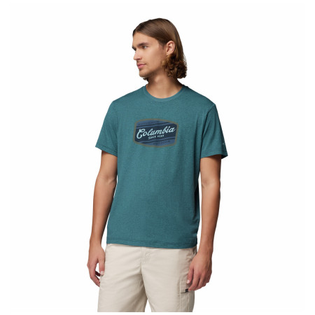 Herren-T-Shirt Columbia Parsons Point™ SS Graphic Tee türkis Everblue Heather, Badge Label