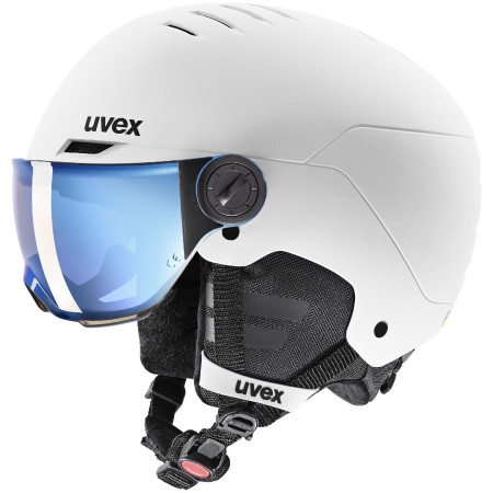 Kinder Skihelm Uvex Rocket Jr. Visor weiß white - black mat