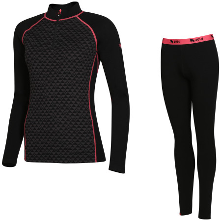 Damen Funktionsset Zulu Merino 240 Zip Long schwarz/rosa Black/Pink