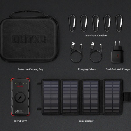 Set aus Solarladegerät und Powerbank OUTXE W20 Outdoor Charger Kit schwarz