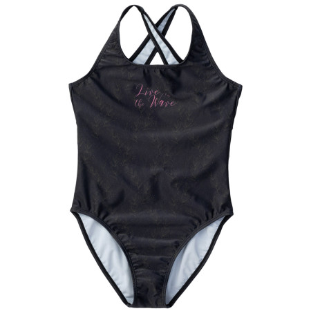 Kinderbadeanzug Aquawave Salava Jr schwarz/grau Black Leaves Print