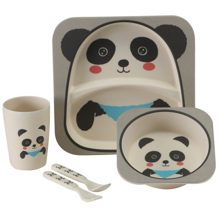 Kinder-Geschirrset Vango Bamboo Panda Kids Set weiß/grau BambooPanda