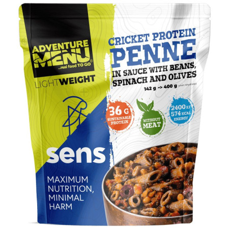 Trekkingnahrung Adventure Menu Cricket Protein Penne in einer Sauce mit Bohnen, Spinat und Oliven