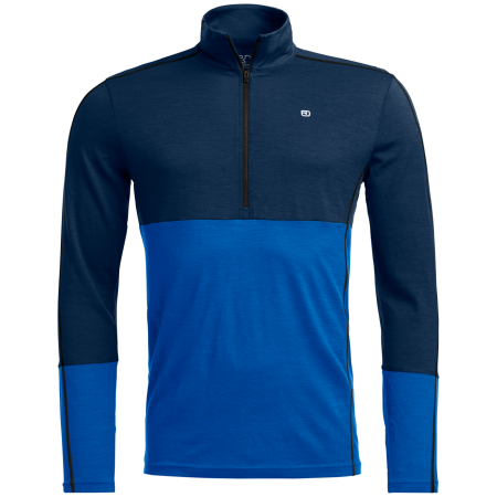 Herren Funktions-Sweatshirt Ortovox 185 Rock'N'Wool Zip Neck blau/hellblau Deep Ocean