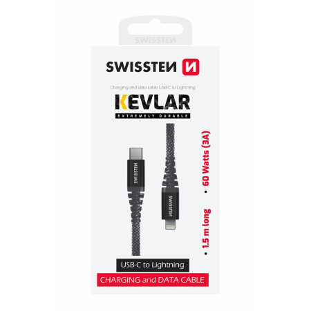 Lade- und Datenkabel Swissten Kevlar USB-C/Lightning 1,5 m