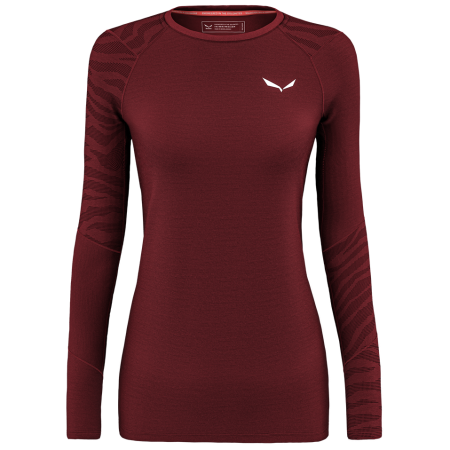 Damen-T-Shirt Salewa Cristallo Warm Amr W L/S Tee. rot/weiß Syrah