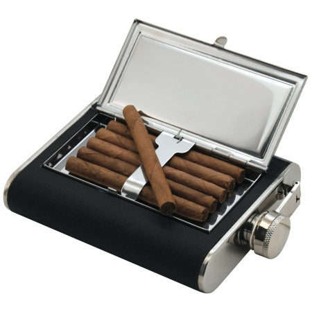 Flachmann Cattara 175 ml mit Etui für Zigarren schwarz