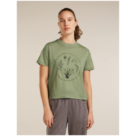 Damen-T-Shirt Icebreaker Merino 150 Tech Lite SS Crop Tee Seed Story grün LICHEN