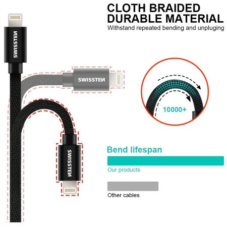 Lade- und Datenkabel Swissten Textile USB / Lightning 2 m