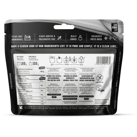 Trekkingnahrung Lyo food Kokos-Haferflocken mit Blaubeeren