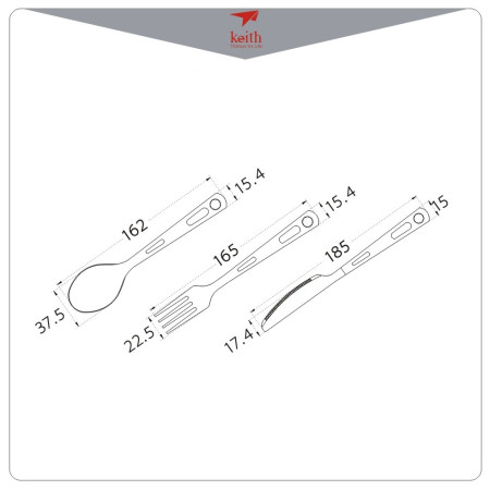 Besteck Keith Titanium 3-Piece Titanium Cutlery Set