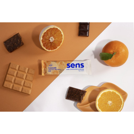 Riegel mit Grillenmehl Sens Dunkle Schokolade & Orange