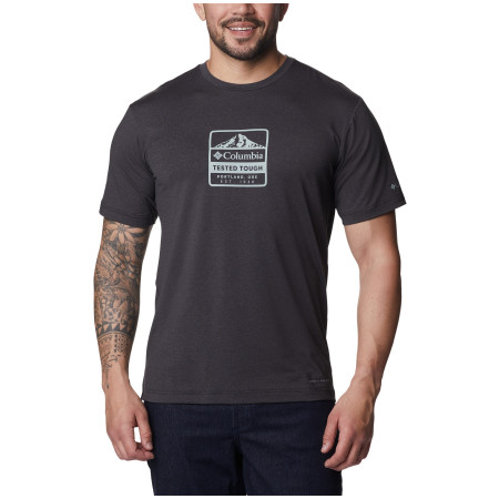 Herren-T-Shirt Columbia Tech Trail™ Front Graphic SS Tee dunkelgrau Black Hthr, Tested Tough PDX Graphic