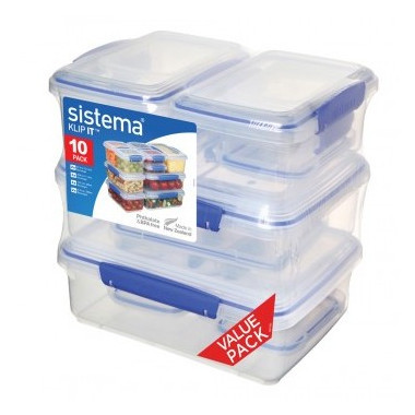 Lebensmittelbox Sistema Ten Pack Sw Transparent Transparent with blue clips