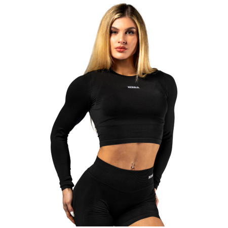 Damen-Top Nebbia Seamless Long Sleeve Crop Top Power schwarz BLACK