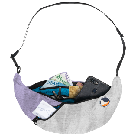 Hüfttasche Ticket to the Moon Upcycled Sling Bag grau/lila Light Grey / Light Purple